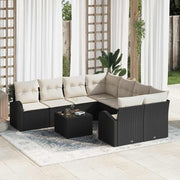 Loungeset poly rattan 9-delig zwart crème