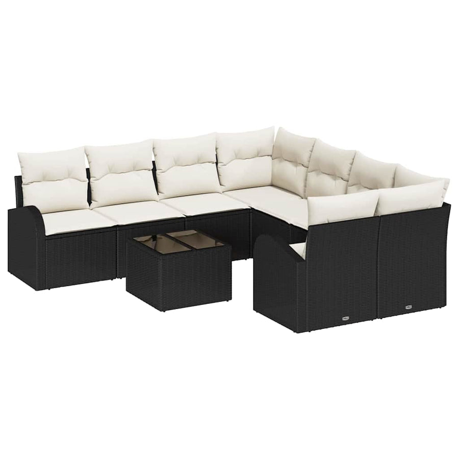 Bankstel met kussen met opslag 9 pcs Zwart en Crème poly rattan