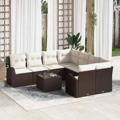 Bankstel met kussen met opslag 9 pcs Bruin en Crème poly rattan