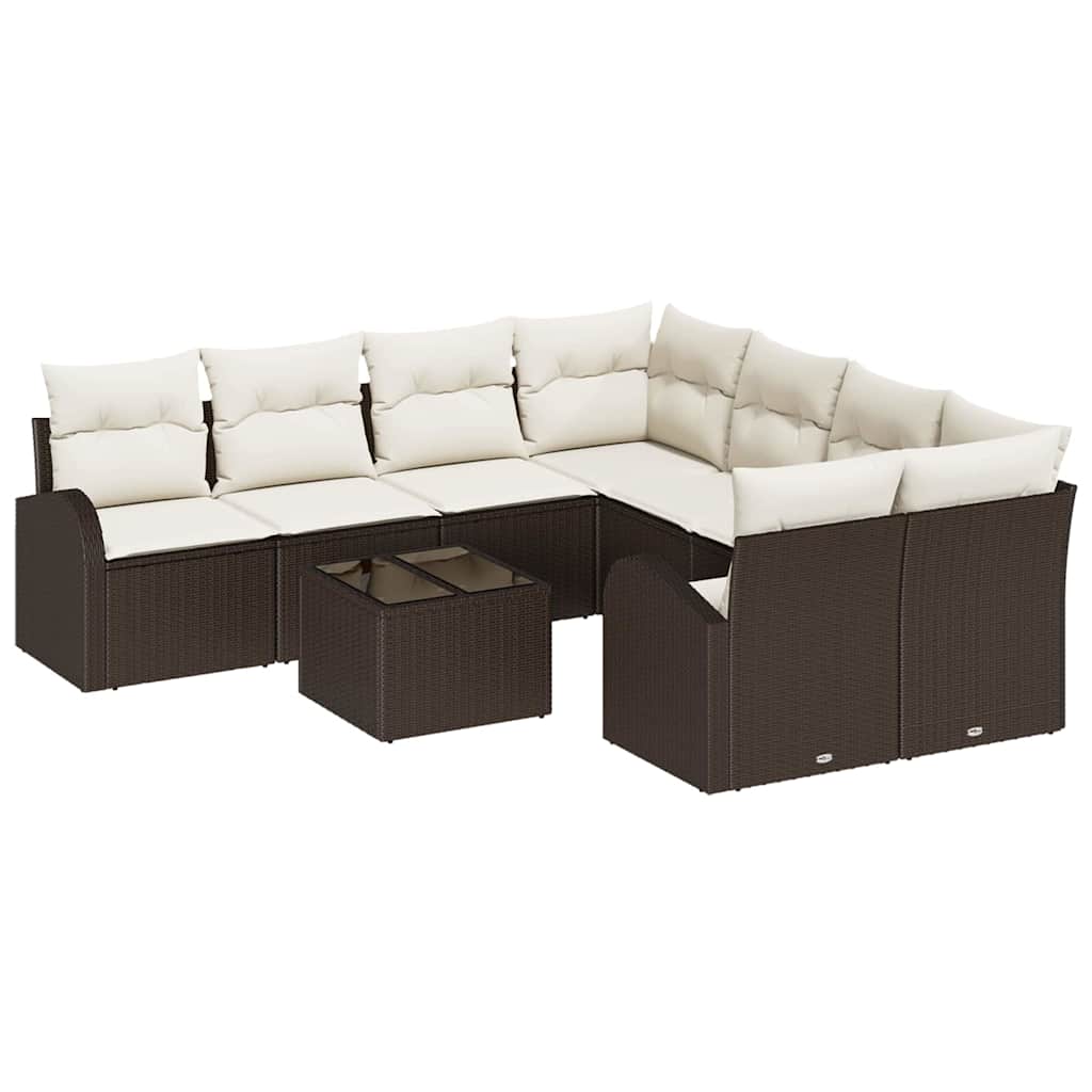 Bankstel met kussen met opslag 9 pcs Bruin en Crème poly rattan