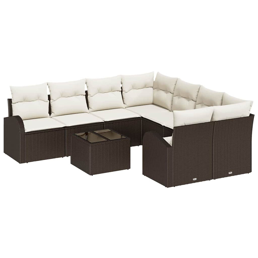 Bankstel met kussen met opslag 9 pcs Bruin en Crème poly rattan