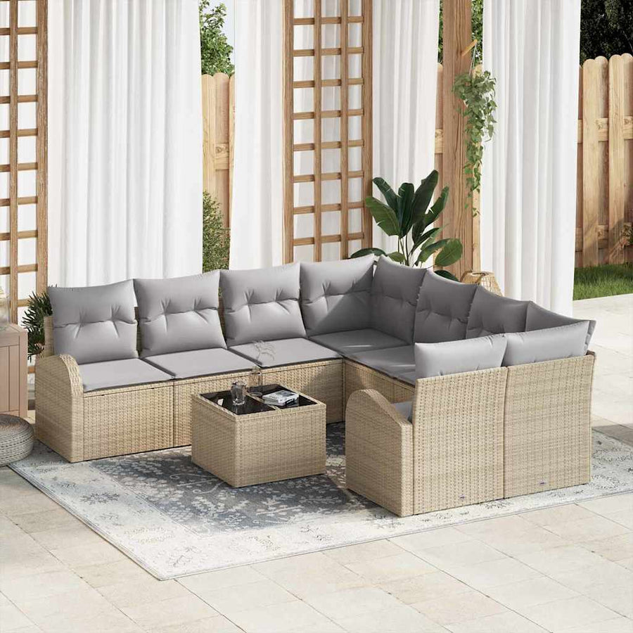 Bankstel met kussen met opslag 9 pcs Beige en Grijs poly rattan