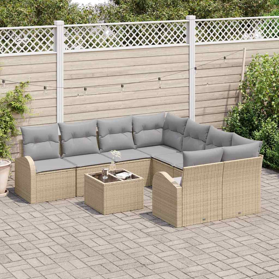 Bankstel met kussen met opslag 9 pcs Beige en Grijs poly rattan