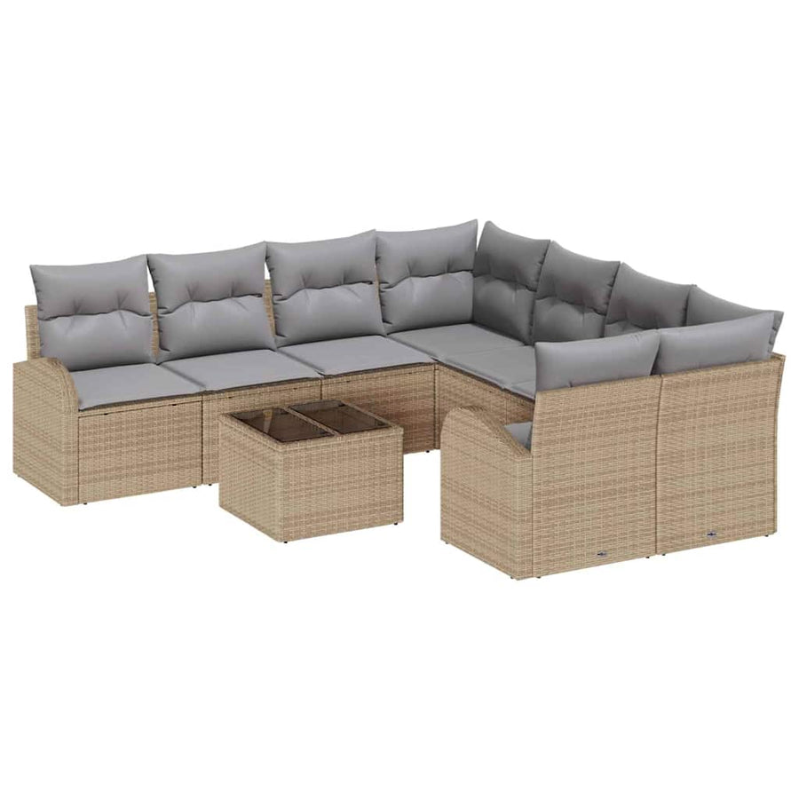 Bankstel met kussen met opslag 9 pcs Beige en Grijs poly rattan