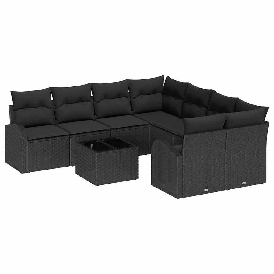 Bankstel met kussen met opslag 9 pcs Zwart poly rattan