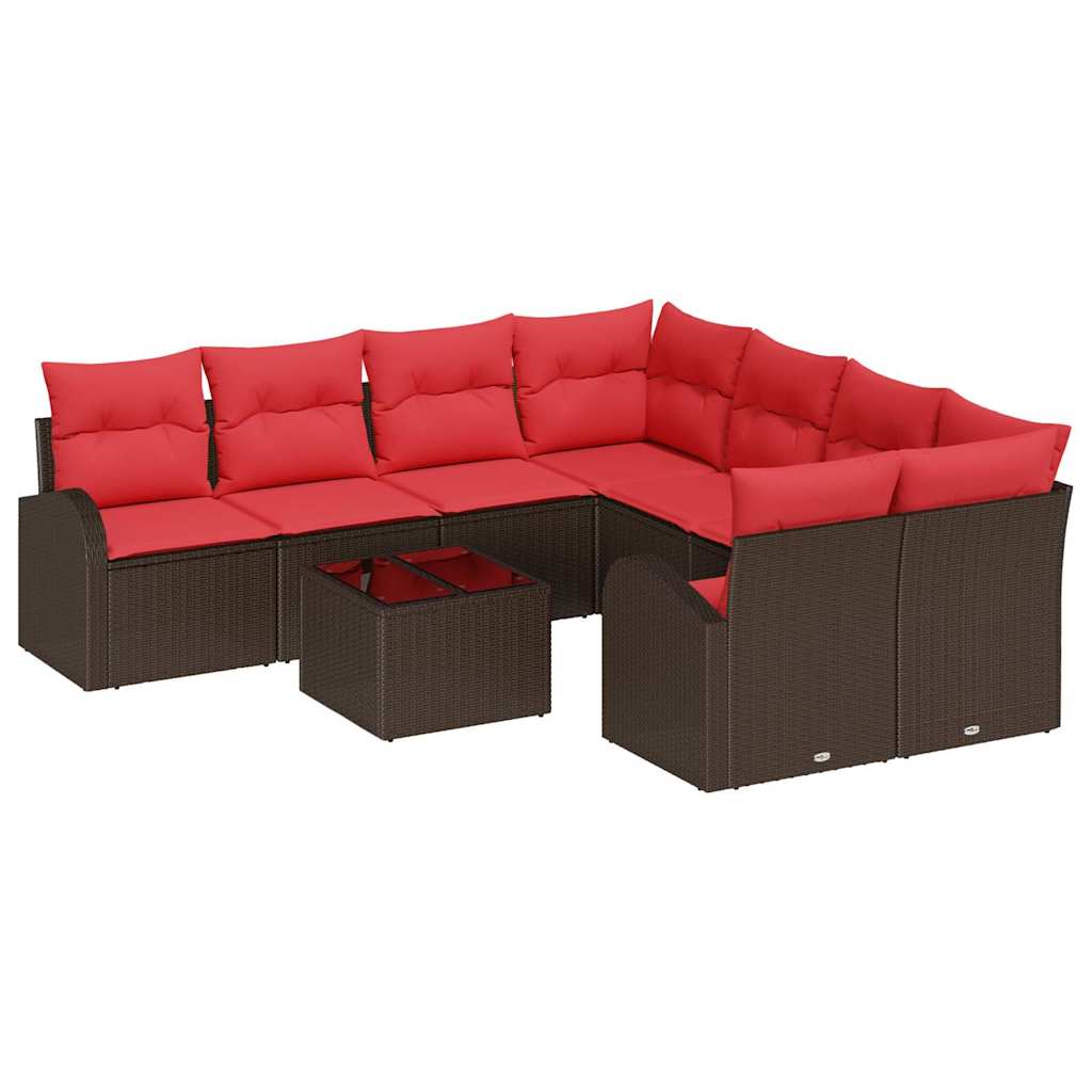 Bankstel met kussen met opslag 9 pcs Beige en Rood poly rattan