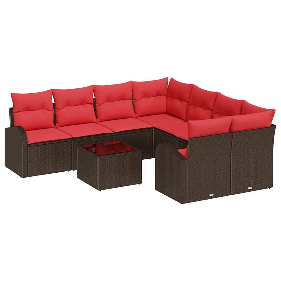 Bankstel met kussen met opslag 9 pcs Beige en Rood poly rattan