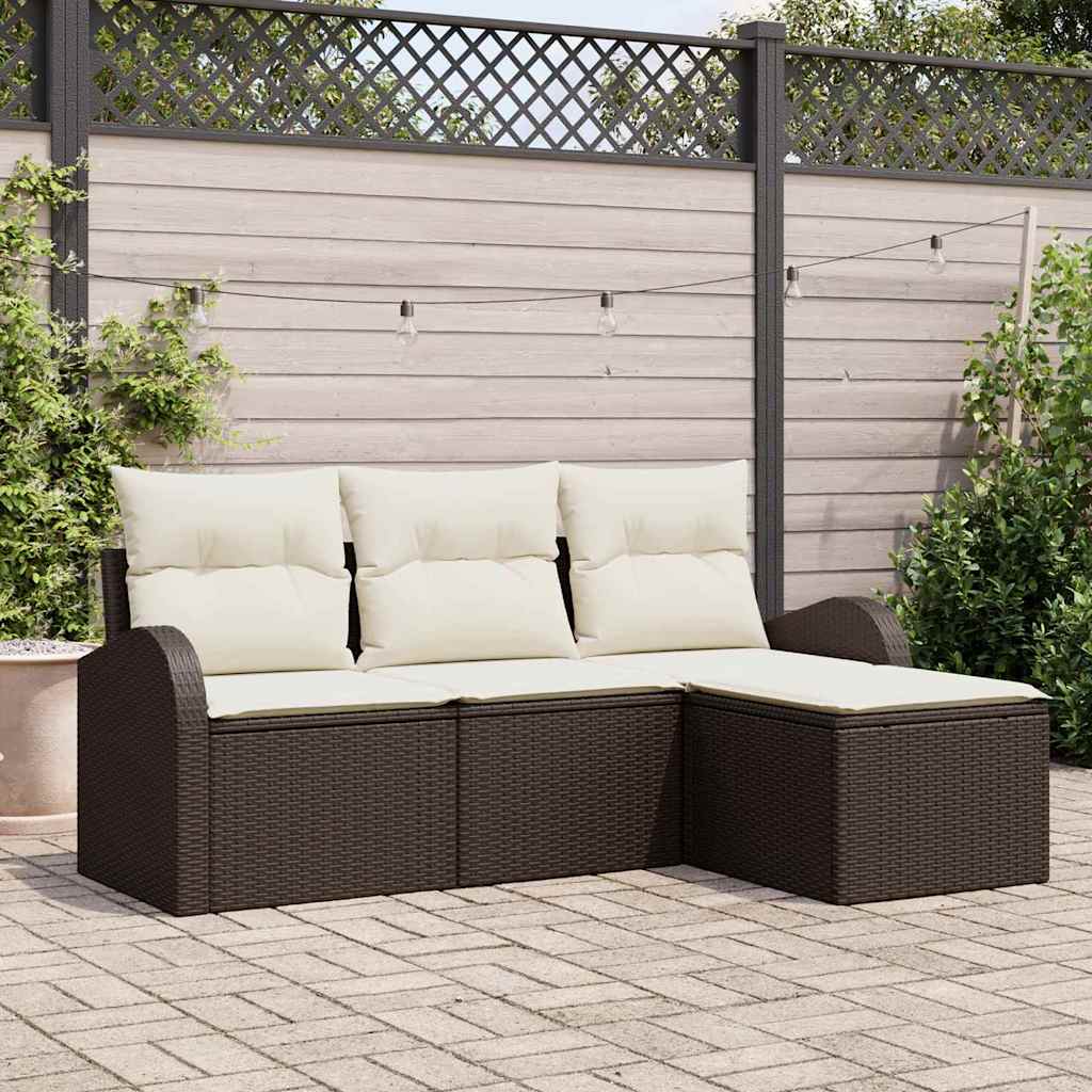 Bankstel met kussen met opslag 4 pcs Bruin en wit poly rattan