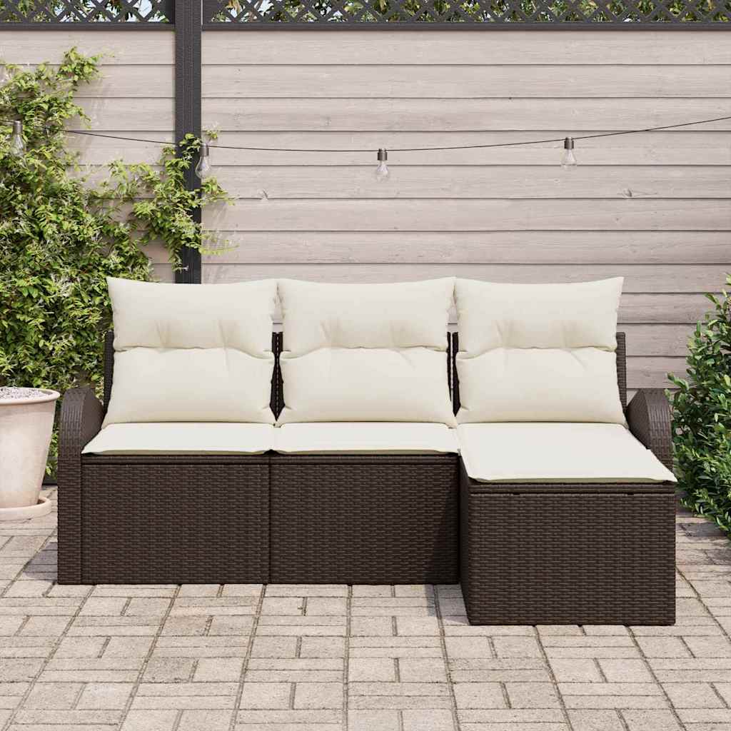Bankstel met kussen met opslag 4 pcs Bruin en wit poly rattan