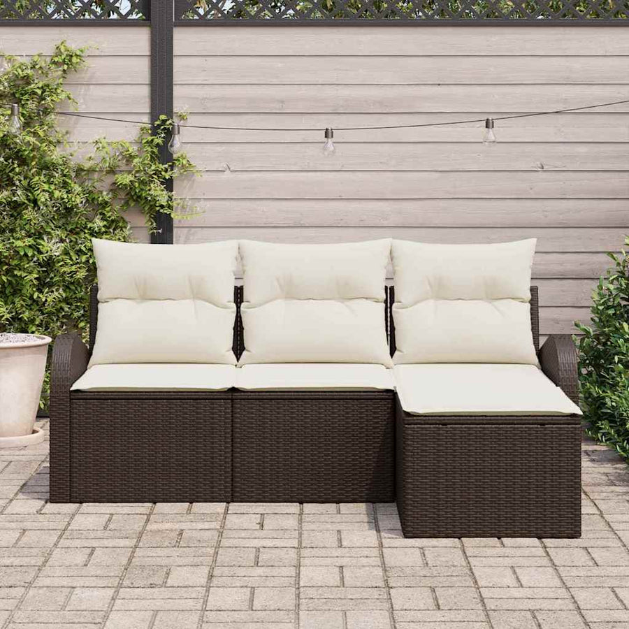 Bankstel met kussen met opslag 4 pcs Bruin en wit poly rattan