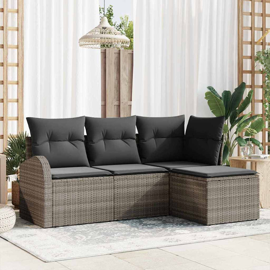 Bankstel met kussen met opslag 4 pcs Grijs poly rattan