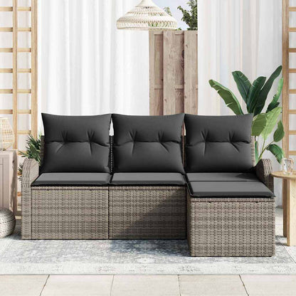 Bankstel met kussen met opslag 4 pcs Grijs poly rattan