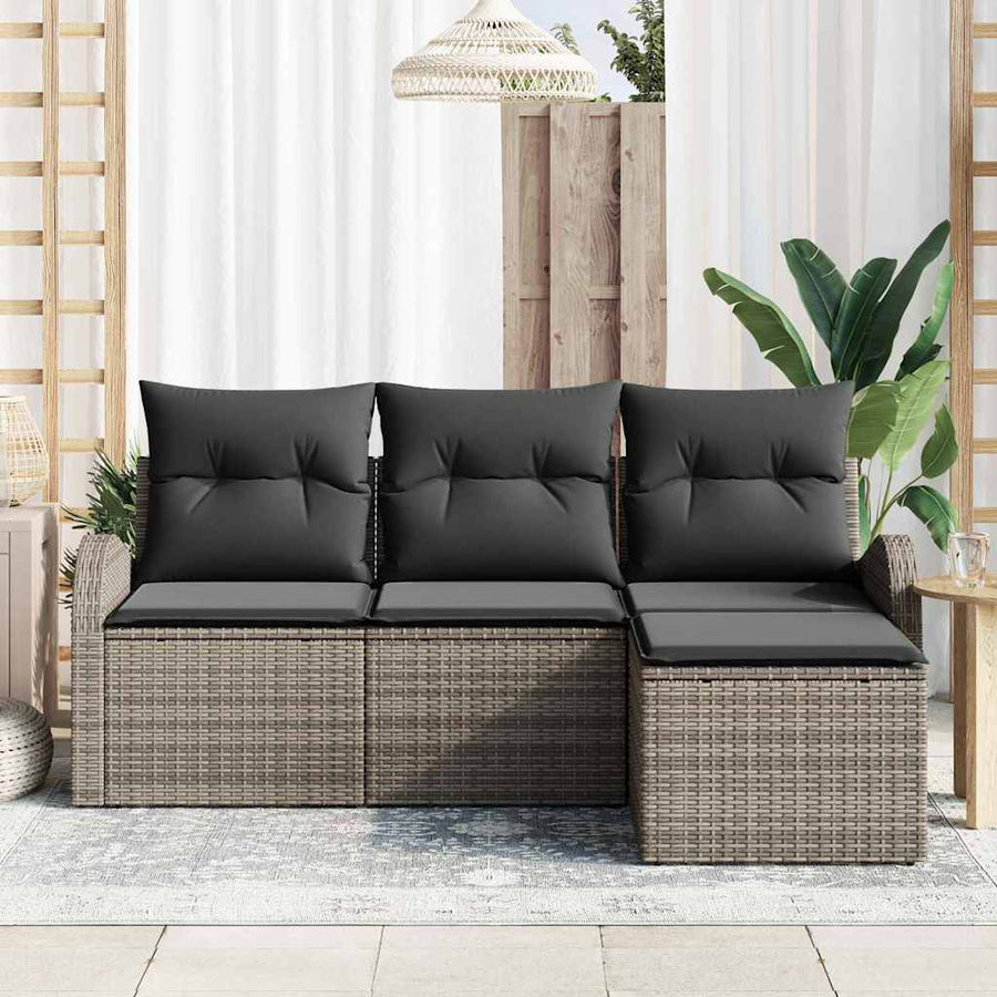 Bankstel met kussen met opslag 4 pcs Grijs poly rattan