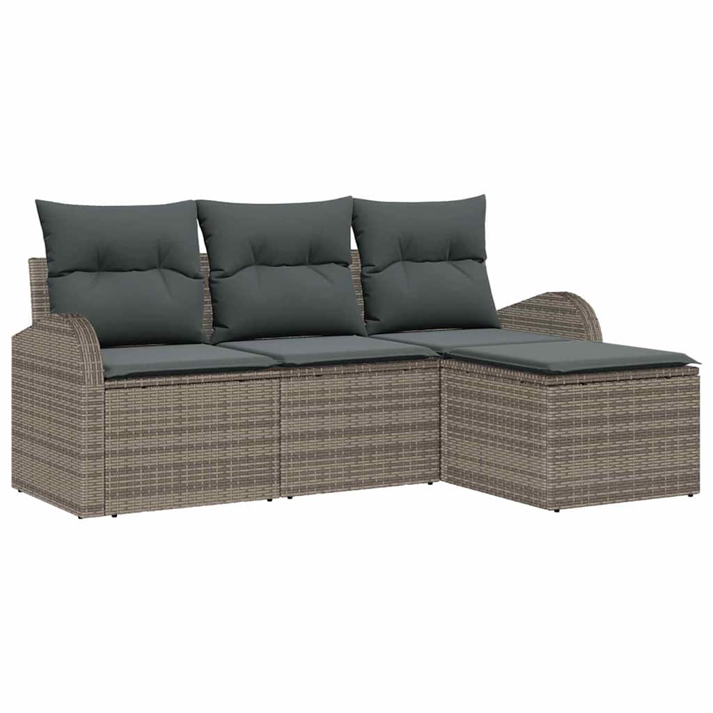 Bankstel met kussen met opslag 4 pcs Grijs poly rattan