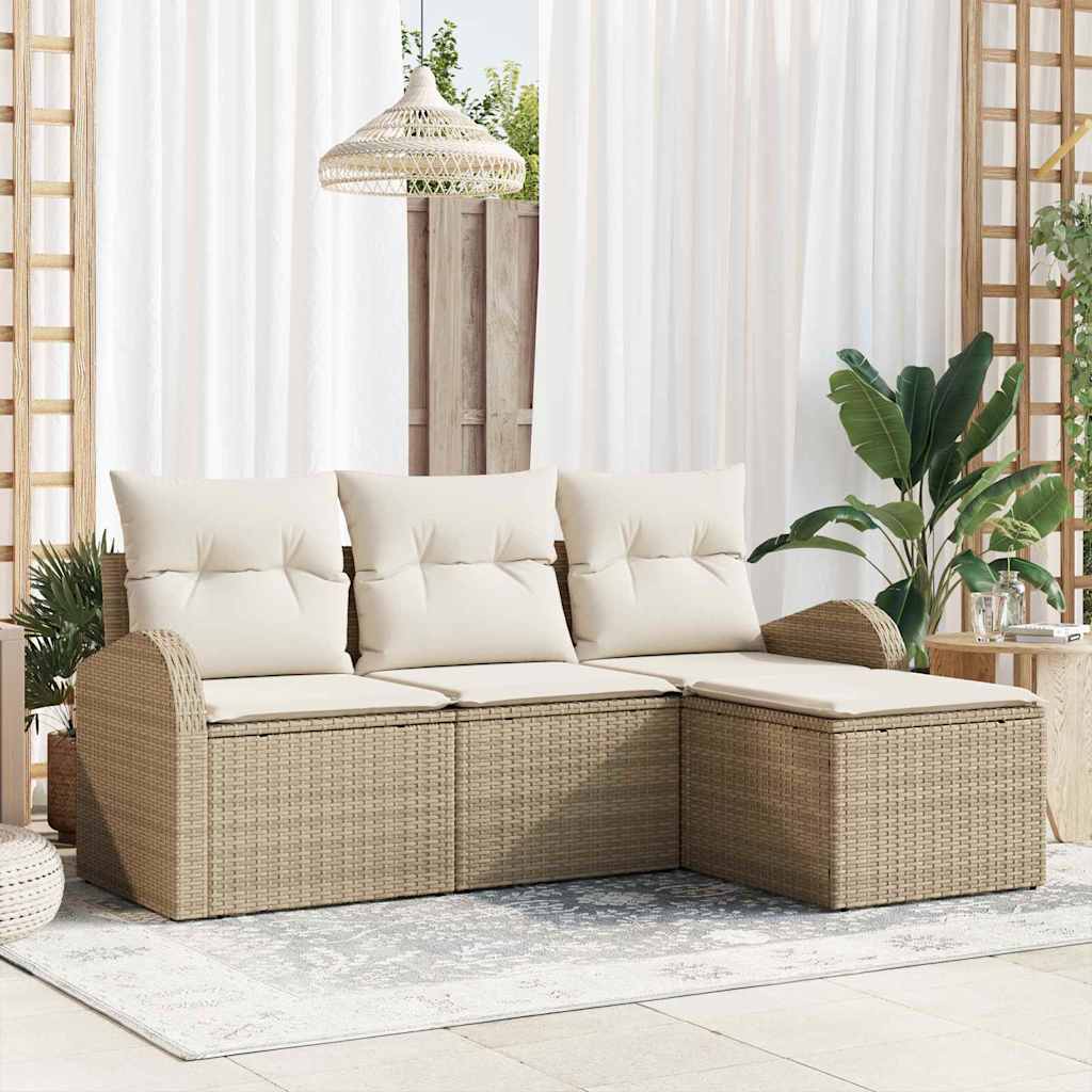 Bankstel 4 st Beige en Wit poly rattan