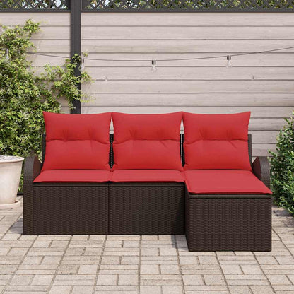 Bankstel met kussen met opslag 4 pcs Bruin en Rood poly rattan