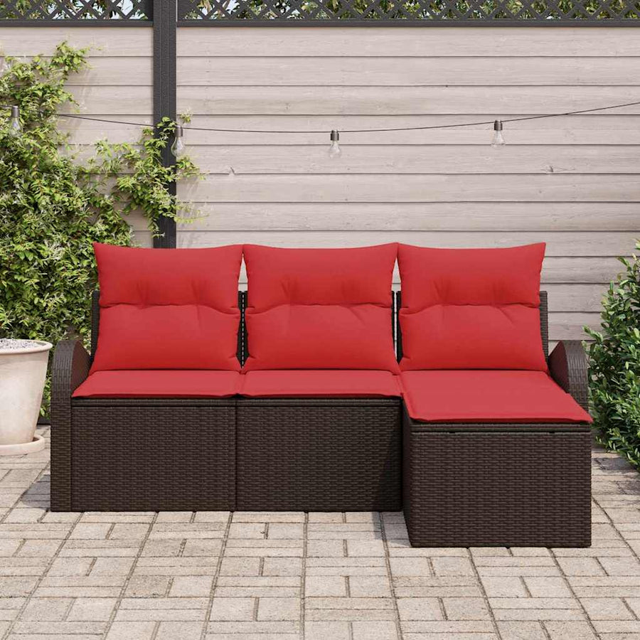 Bankstel met kussen met opslag 4 pcs Bruin en Rood poly rattan