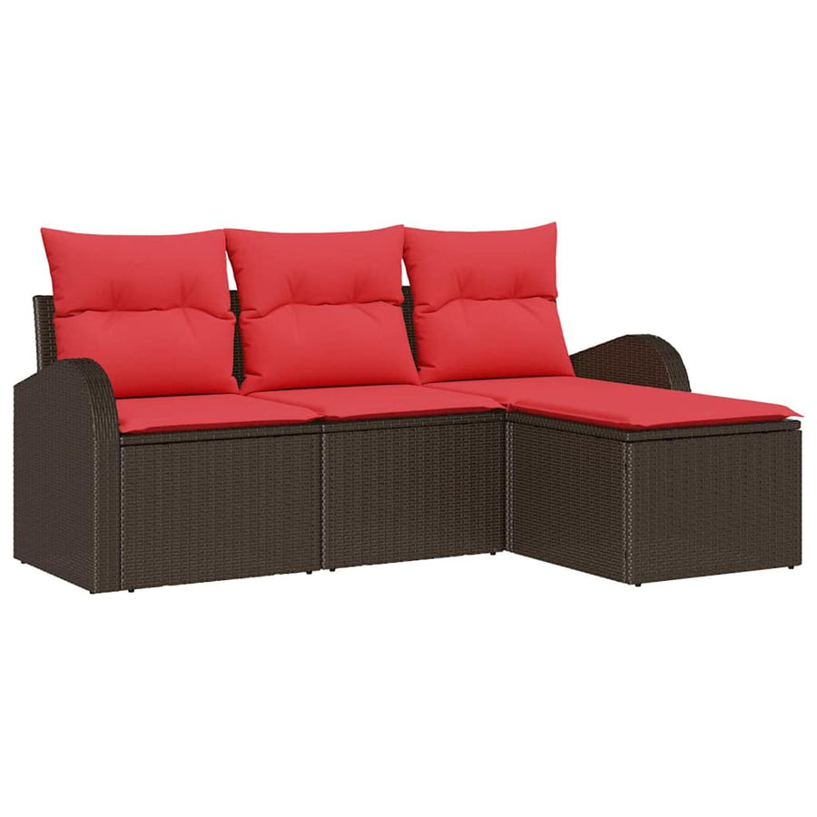 Bankstel met kussen met opslag 4 pcs Bruin en Rood poly rattan