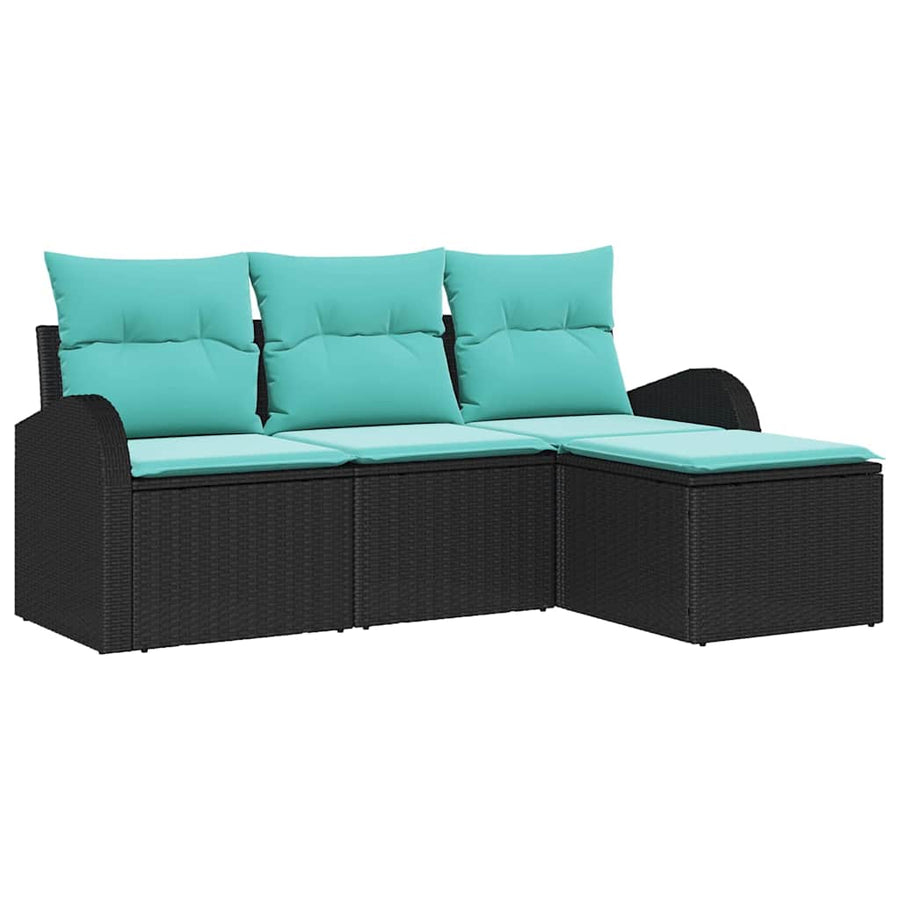 Bankstel met kussen 4 pcs Zwart en Turquoise poly rattan