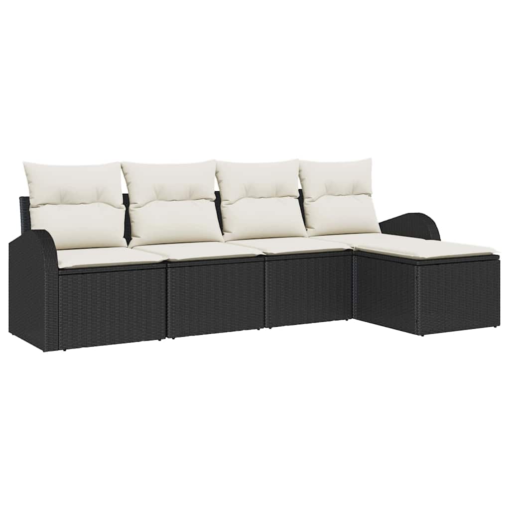 Bankstel met kussen met opslag 5 pcs Zwart en Wit poly rattan