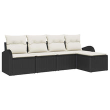 Bankstel met kussen met opslag 5 pcs Zwart en Wit poly rattan