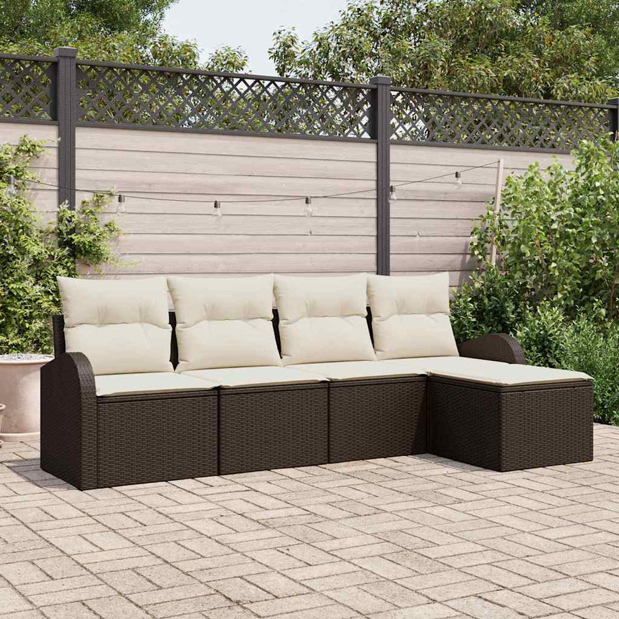 Bankstel met kussen met opslag 5 pcs Bruin en wit poly rattan