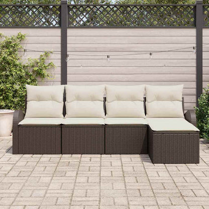 Bankstel met kussen met opslag 5 pcs Bruin en wit poly rattan