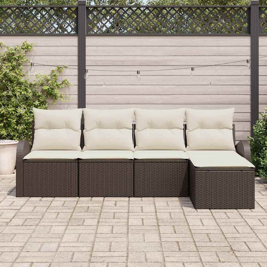 Bankstel met kussen met opslag 5 pcs Bruin en wit poly rattan