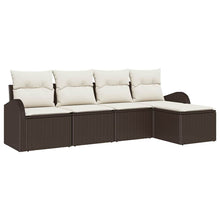 Bankstel met kussen met opslag 5 pcs Bruin en wit poly rattan