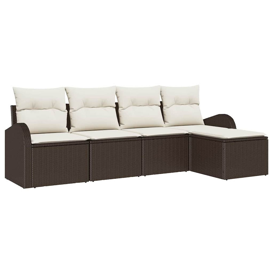 Bankstel met kussen met opslag 5 pcs Bruin en wit poly rattan