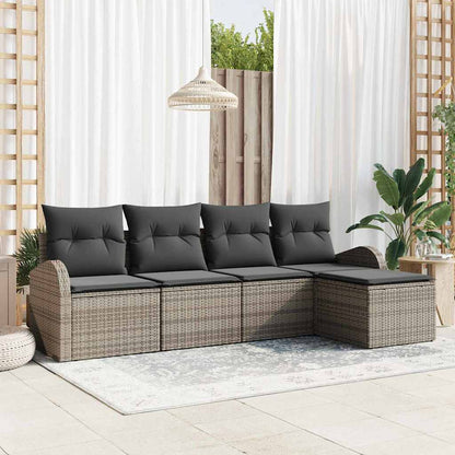 Bankstel met kussen met opslag 5 pcs Grijs poly rattan