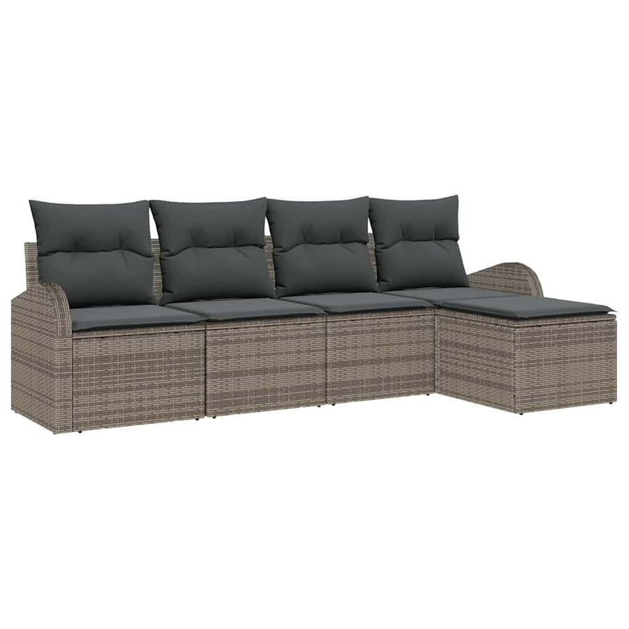 Bankstel met kussen met opslag 5 pcs Grijs poly rattan