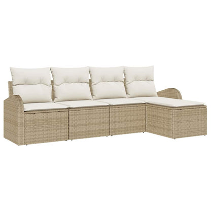 Bankstel met kussen met opslag 5 pcs Beige en Wit poly rattan