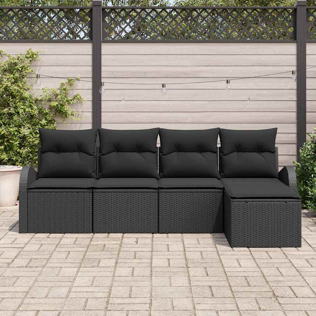 Bankstel met kussen met opslag 5 pcs Zwart poly rattan