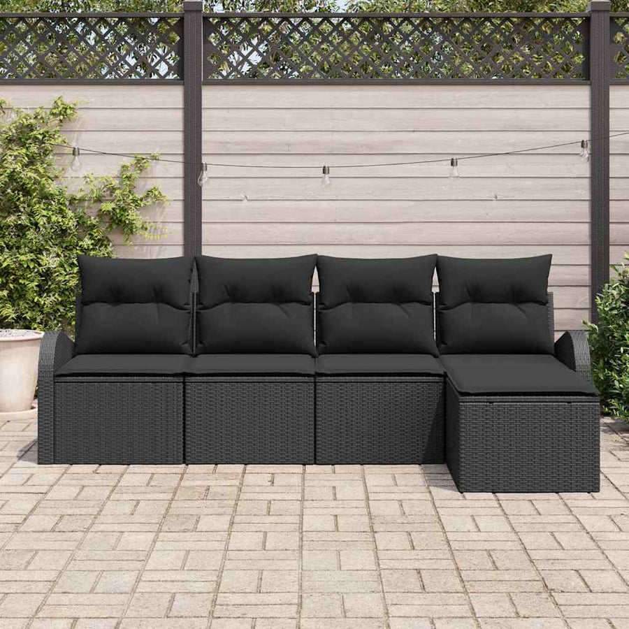 Bankstel met kussen met opslag 5 pcs Zwart poly rattan