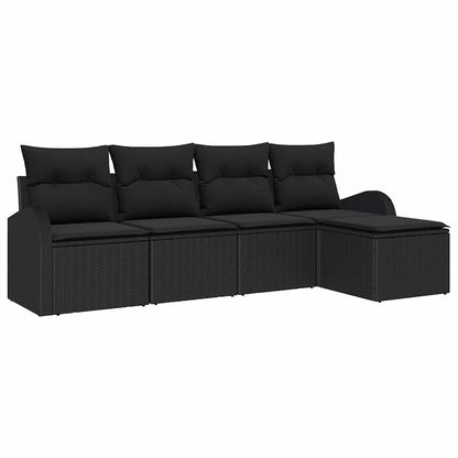 Bankstel met kussen met opslag 5 pcs Zwart poly rattan
