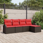 5-Piece Poly Rattan Sofa Set with Cushions and Storage in Brown and Red