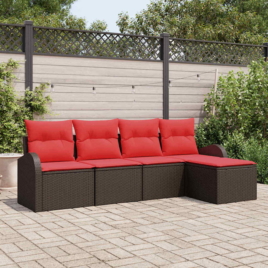 Bankstel met kussen met opslag 5 pcs Bruin en Rood poly rattan