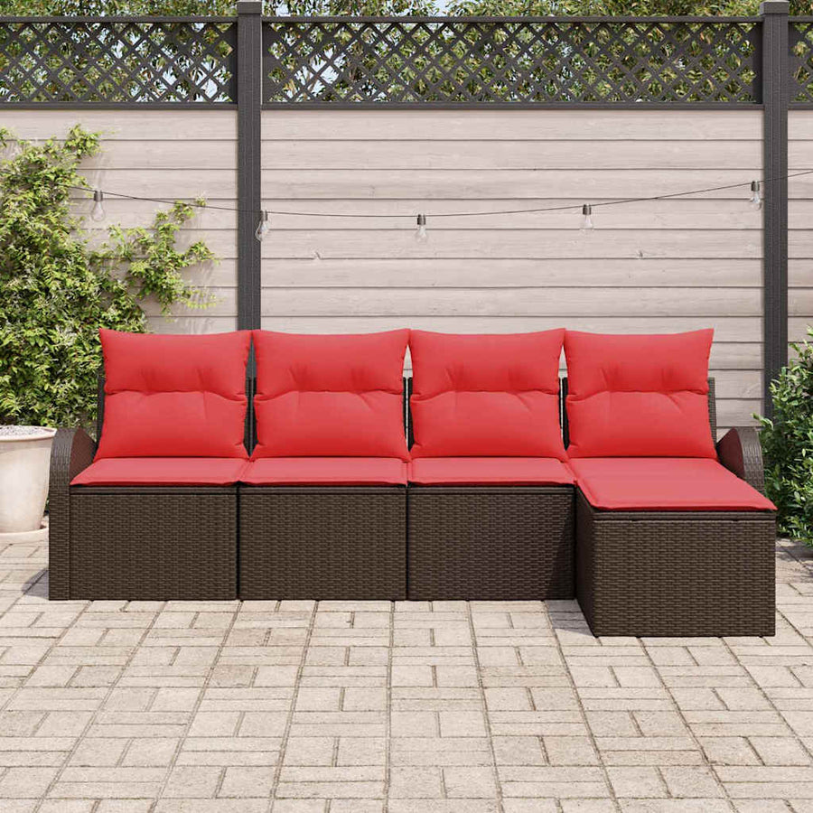 Bankstel met kussen met opslag 5 pcs Bruin en Rood poly rattan