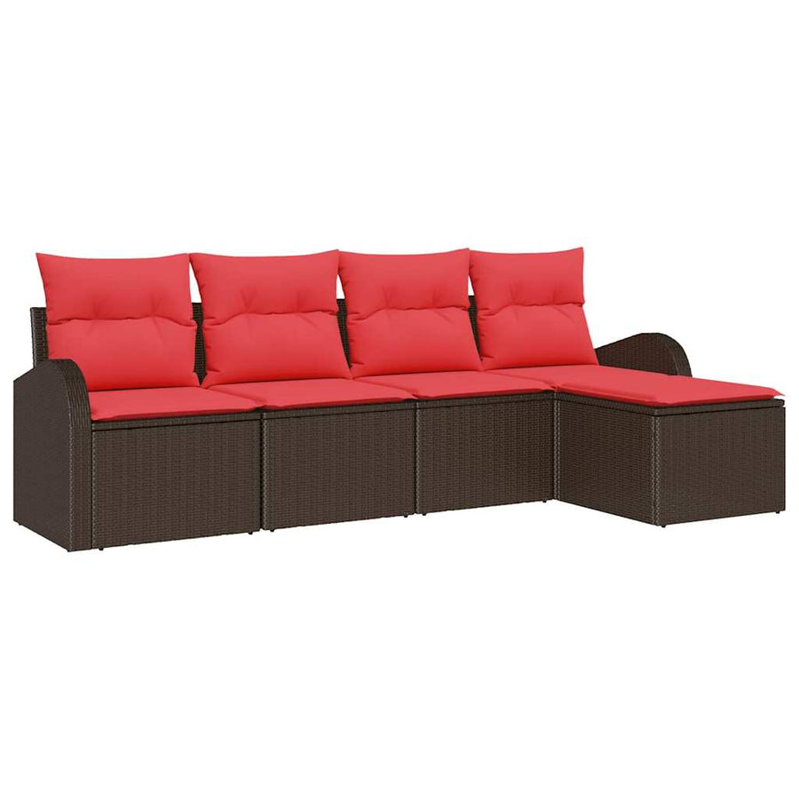 Bankstel met kussen met opslag 5 pcs Bruin en Rood poly rattan