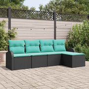 Tuinbankset poly rattan zwart turquoise 5-delig