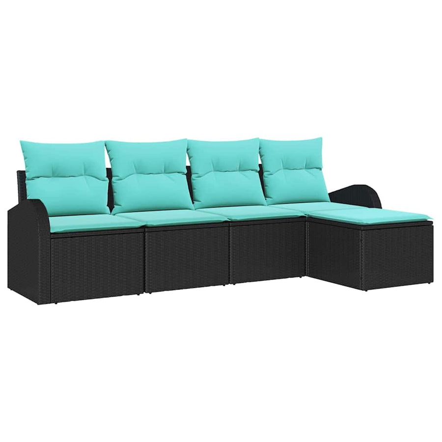 Bankstel met kussen 5 pcs Zwart en Turquoise poly rattan