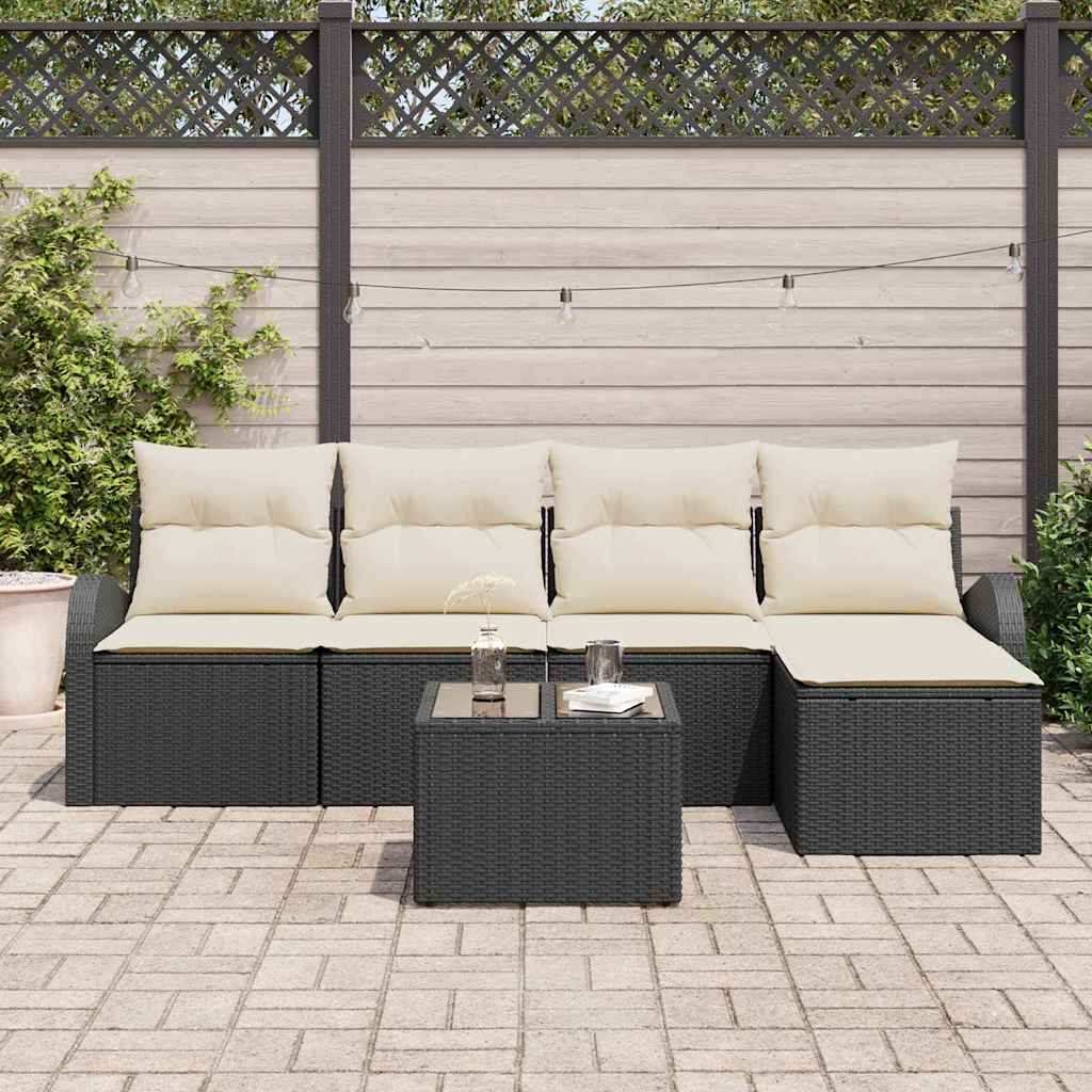 Bankstel met kussen met opslag 6 pcs Zwart en Wit poly rattan