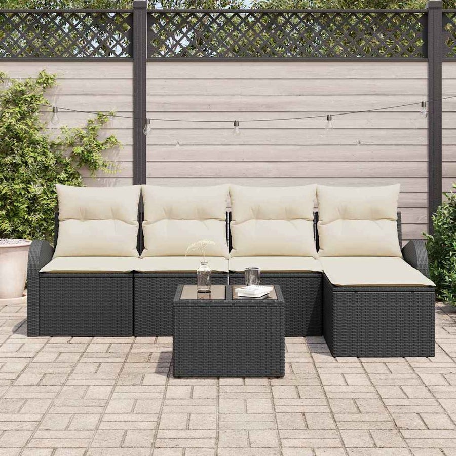 Bankstel met kussen met opslag 6 pcs Zwart en Wit poly rattan
