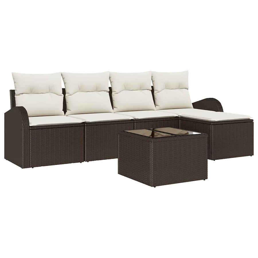 Bankstel met kussen met opslag 6 pcs Bruin en wit poly rattan