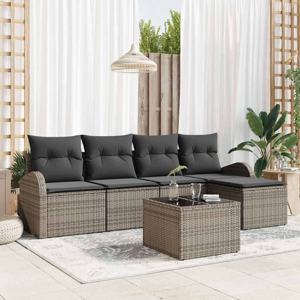 Bankstel met kussen met opslag 6 pcs Grijs poly rattan