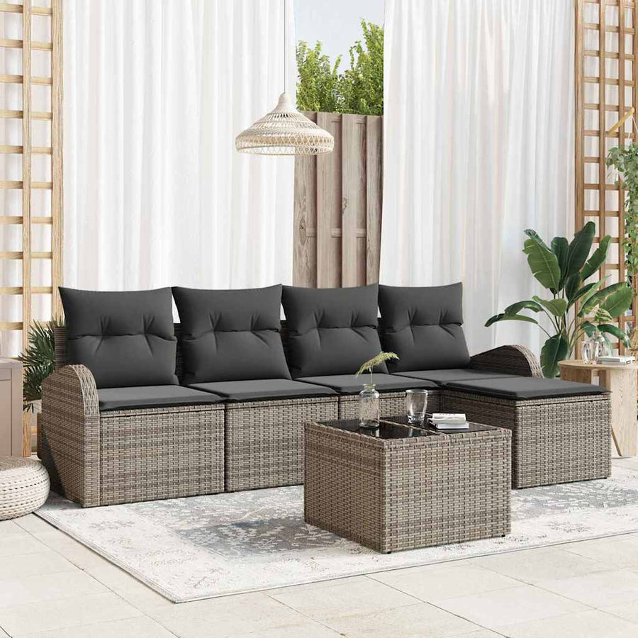 Bankstel met kussen met opslag 6 pcs Grijs poly rattan
