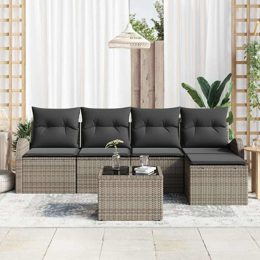 Bankstel met kussen met opslag 6 pcs Grijs poly rattan