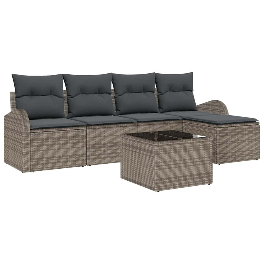 Bankstel met kussen met opslag 6 pcs Grijs poly rattan