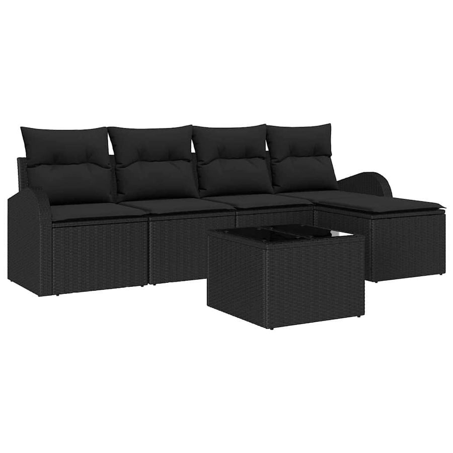 Bankstel met kussen met opslag 6 pcs Zwart poly rattan